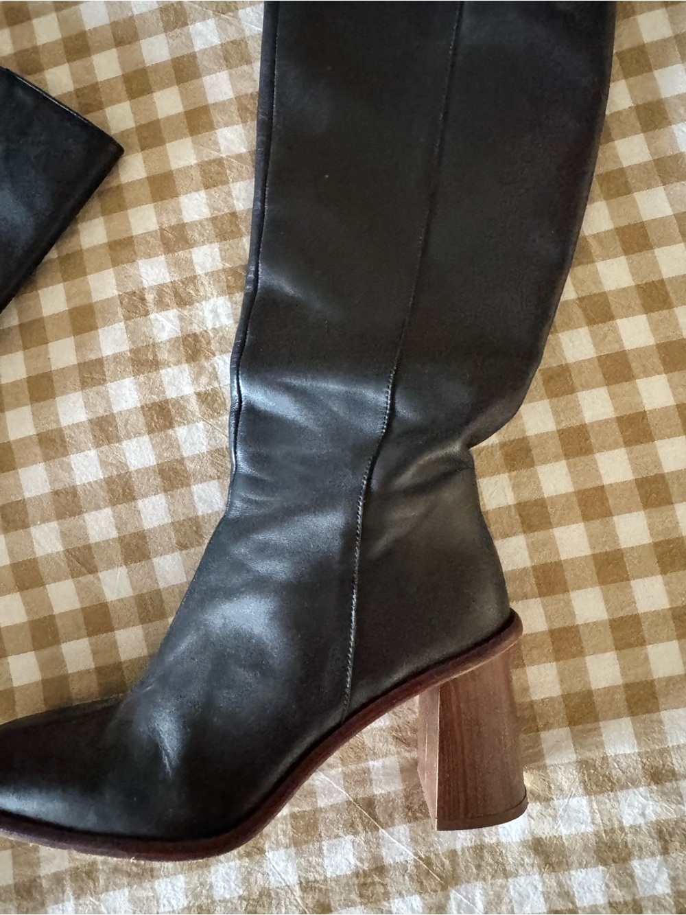 ALOHAS Black Over-the-Knee Leather Boots with Block Heel - Picture 6 of 7